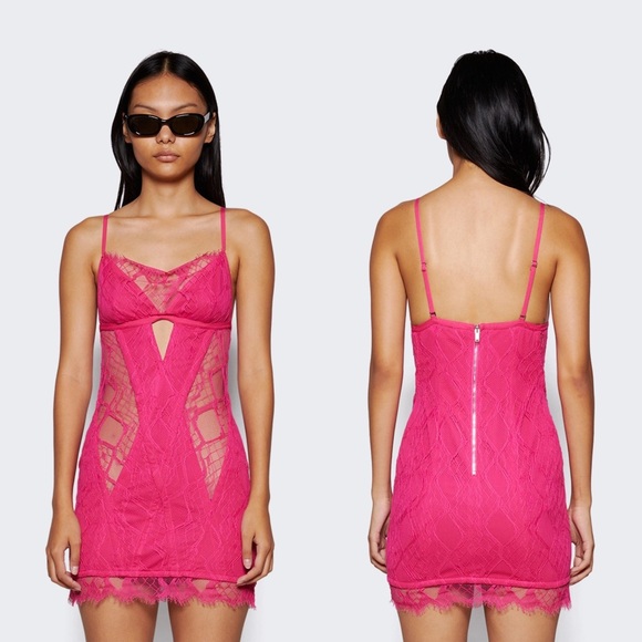 Dion Lee Oblique Lace Corset Dress In Candy Pink - Picture 1 of 14